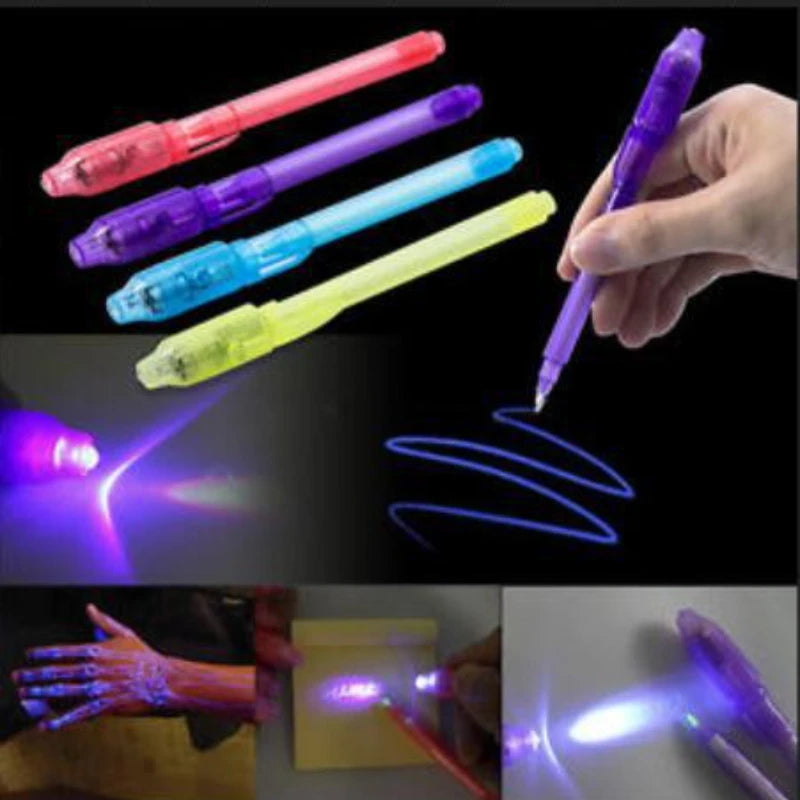 4pcs/Los Luminous Light Pen Magic Purple 2 in 1 UV Schwarzlicht Kombination Zeichnung unsichtbar