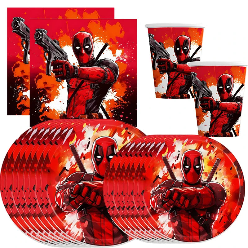 Deadpool и Wolverine Decoration Decoration Decoration с прибори за хранене, банери и балони