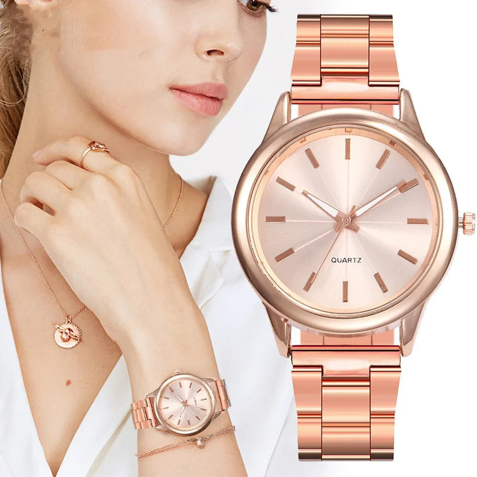 Moonbiffy Gold Quartz Women's Casual Bracelet Watch