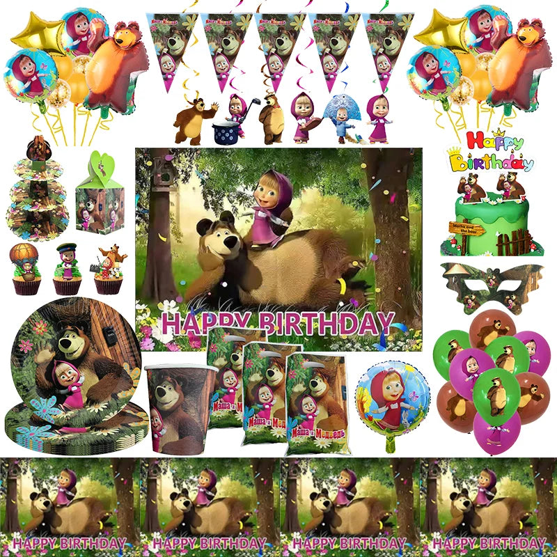 🔵 Masha And The Bear Birthday Party Decorations - Cyprus
