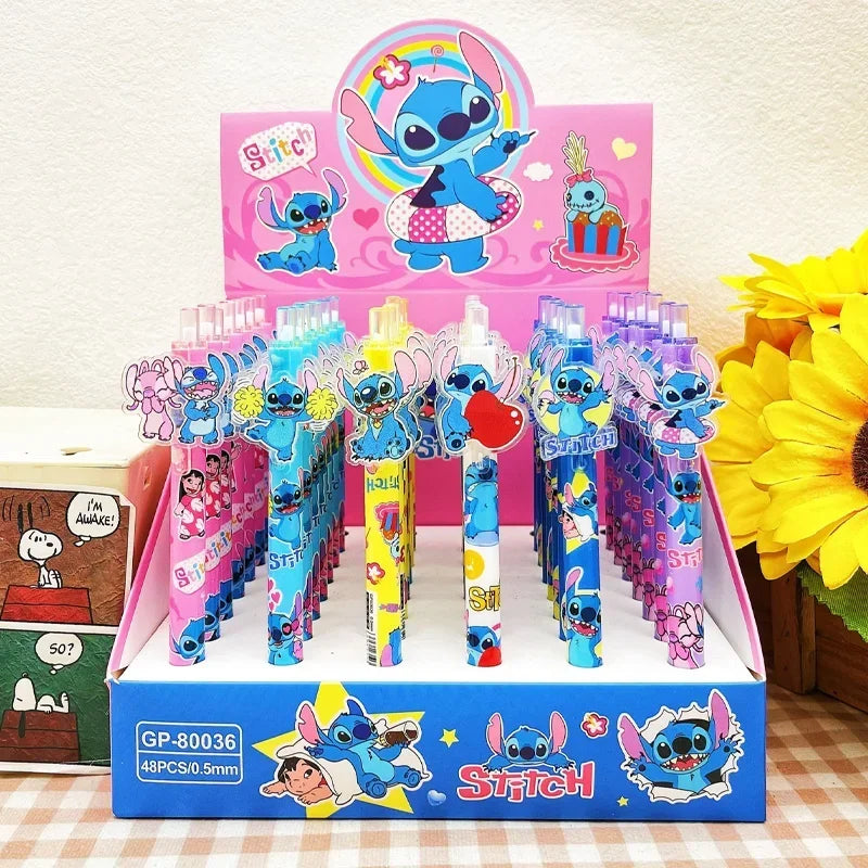 48pcs karikatür Stitch Press Jel Pens 0.5 Siyah Okul Malzemeleri Hediye Kalemleri - Kıbrıs