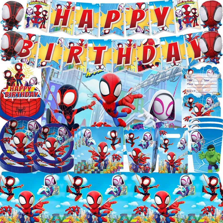 🔵 Spidey and His Amazing Friends Birthday Party SuppliesSpidey Party Decorations Banners Backdrop Plates Tablecloth Cup Paper Towe