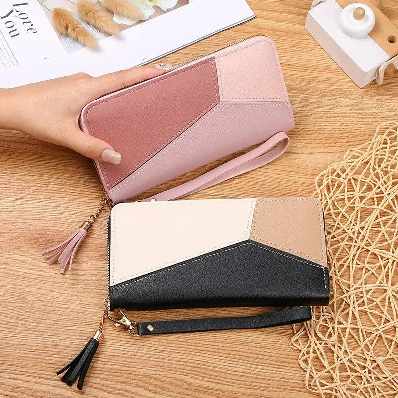 Contrast Colour Stitching Long Wallet Clutch Bag for Women