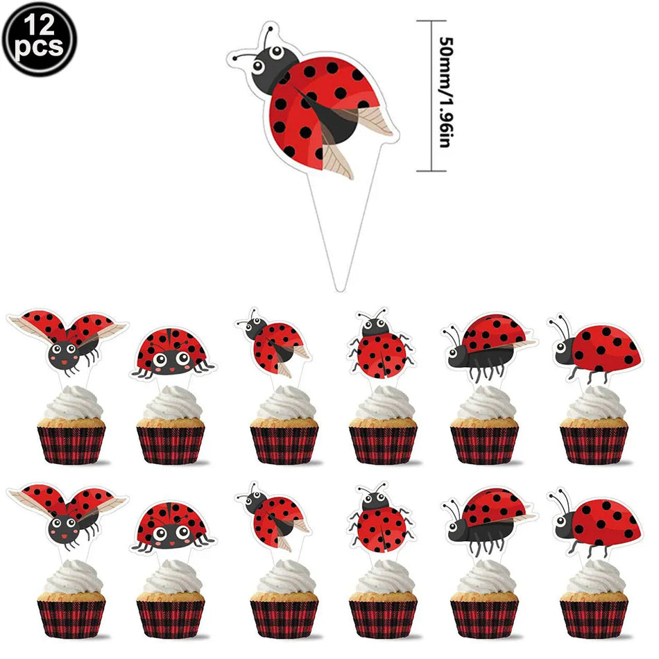 🔵 Ladybug Cupcake Topper Picks for Kids Birthday Party Decoration - Cyprus
