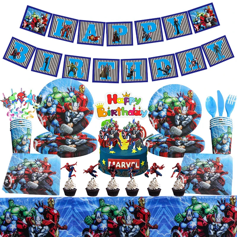 🔵 Avengers Hulk Iron Man Birthday Party Decorations Tableware Plates Cups Straw Tablecloth MARVEL SuperHero Kids Party Supplies - Cyprus