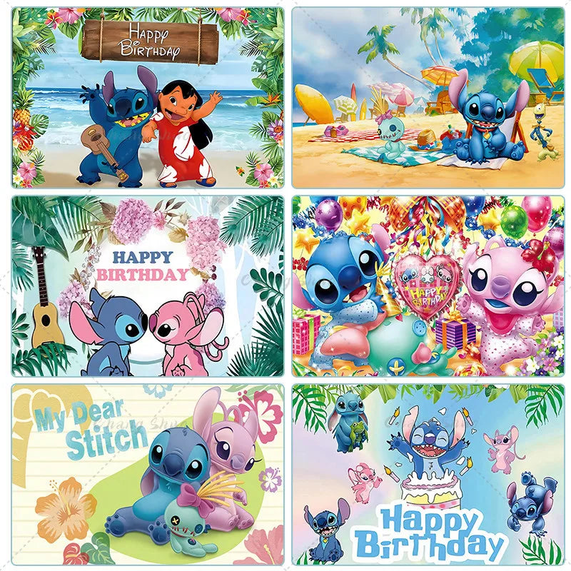 🔵 Lilo & Stitch Tema Zemin Fotoğraf Stüdyosu Bebek Duş Fotoğrafçılık Arka Plan - Kıbrıs