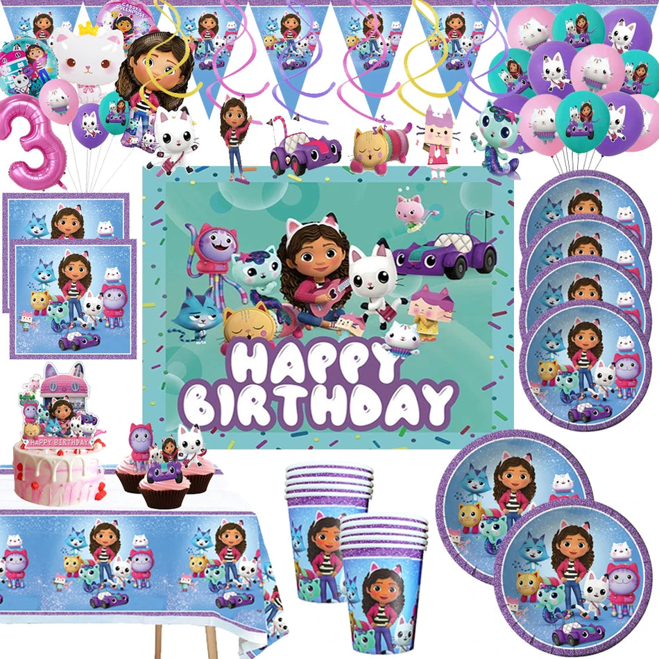 🔵 Disney Gabby Dollhouse Cats Birthday Party Tableware Set - Cyprus