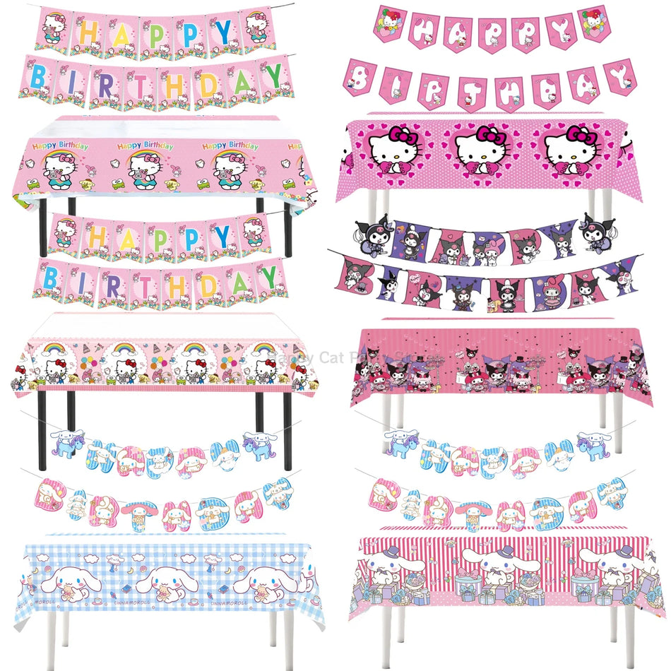 Hello Kitty Birthday Party Supplies - Kuromi & Cinnamoroll Tablecloths & Banners