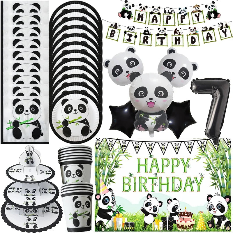 🔵 Panda Doğum Günü Partisi Dekorasyon Kiti - Çocuk Doğum Günü Partisi İçin Karikatür Panda Tema Malzemeleri - Kıbrıs