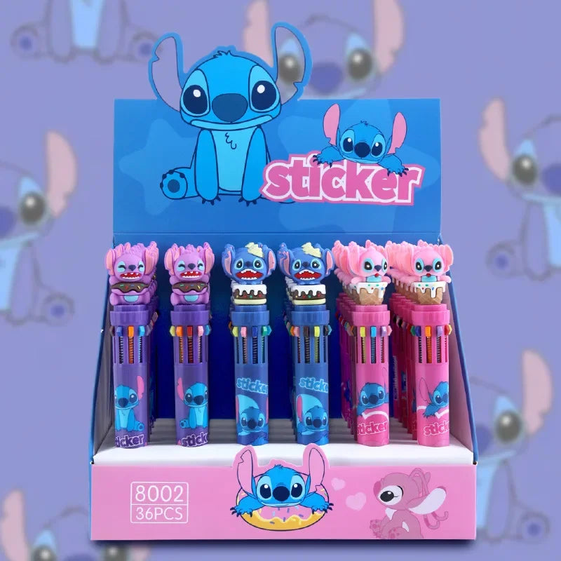 MINISOM Cartoon Stitch Gel Pens - 10 Colours, 0.7mm Ballpoint Pens for Students and Collectors