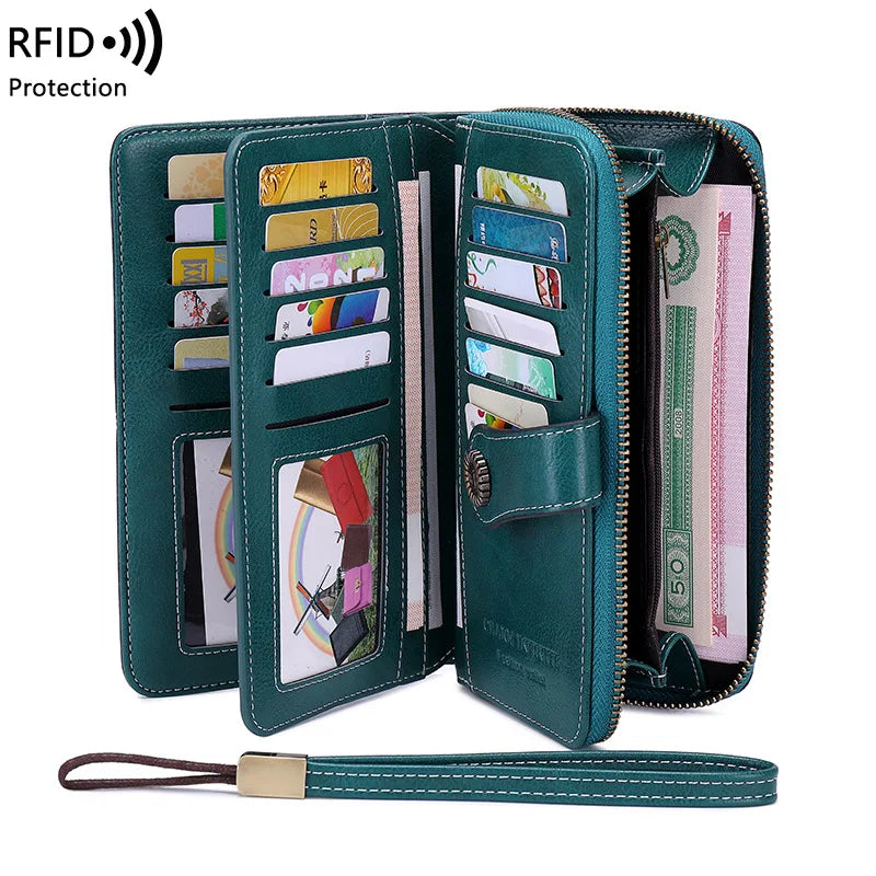 YIYUEQIANLI RFID Anti-theft Leather Clutch Wallet for Women