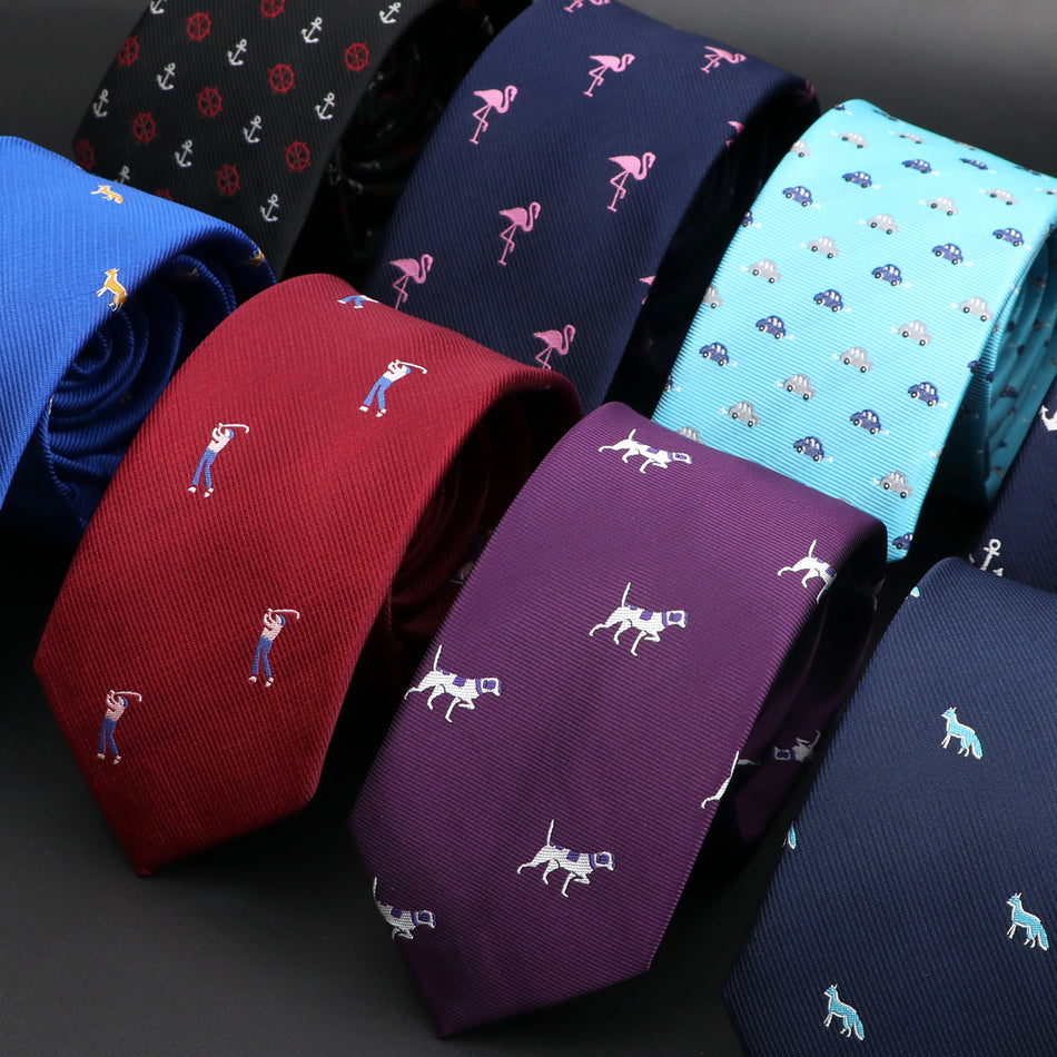 Stylish Jacquard Slim Necktie for Men with Car, Dog, and Monkey Patterns - Cyprus