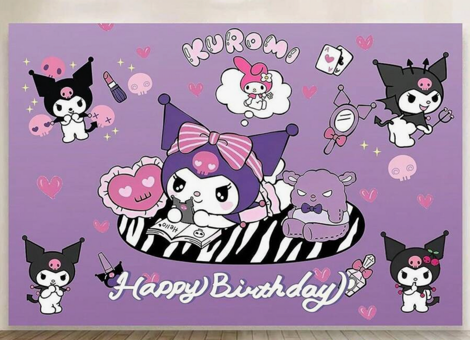 Fond d'écran Kuromi pour décoration de fête, décor de fête Hello Kitty 