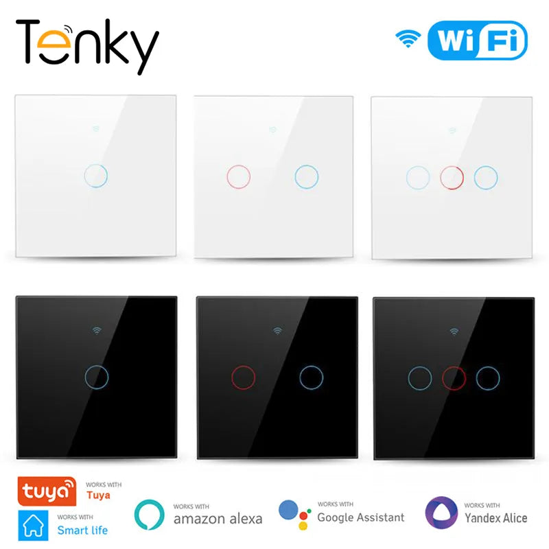 Tuya EU WiFi Smart Light Switch Touch Switch 1/2/3/4 Gang Smart Life APP Remote Control Work with Alexa Google Home Yandex Alice