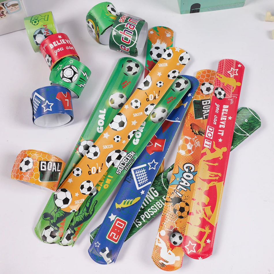 🔵 12pcs Soccer Slap Bracelets Wristband Toys for Kids Football Theme Party Decoration - Cyprus
