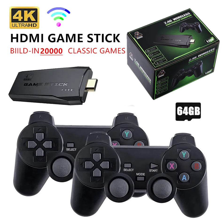 Videospielkonsole 2.4G Doppel Wireless Controller Game Stick 4K 20000 Spiele 64 GB 32 GB Retro -Spiele für TV Boy Gift