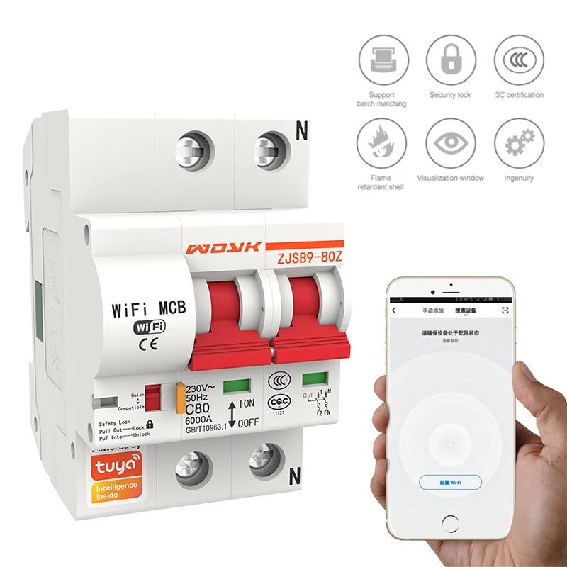 Aubess Smart Circuit Breaker 2p mit Alexa & Smart Home -Kompatibilität