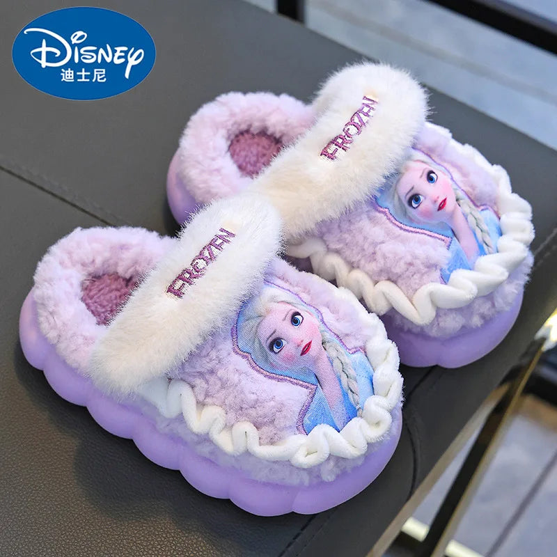 Disney Frozen Elsa Girls Cotton Slippers Warm Velvet Home Footwear InterCyprus