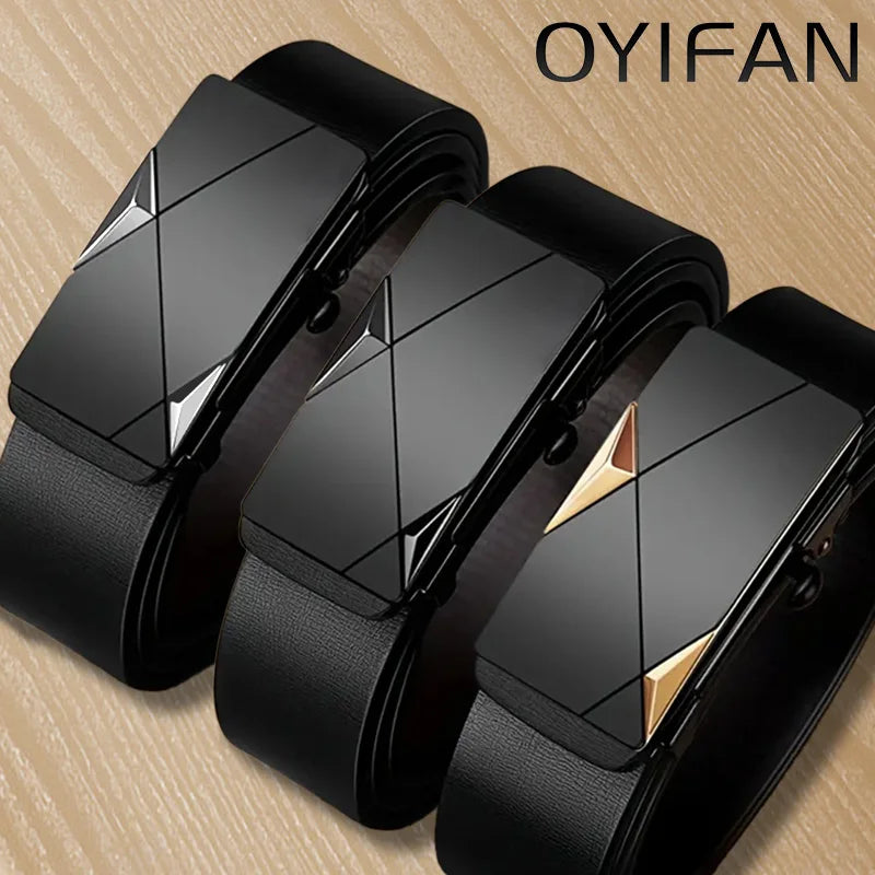 OYIFAN Men's Genuine Leather Automatic Buckle Ratchet Belt