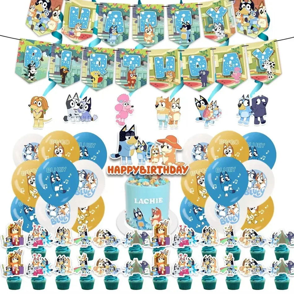 🔵 Hot Cartoon Bluey Family Θέμα Μπλε μπαλόνια μπαλόνια