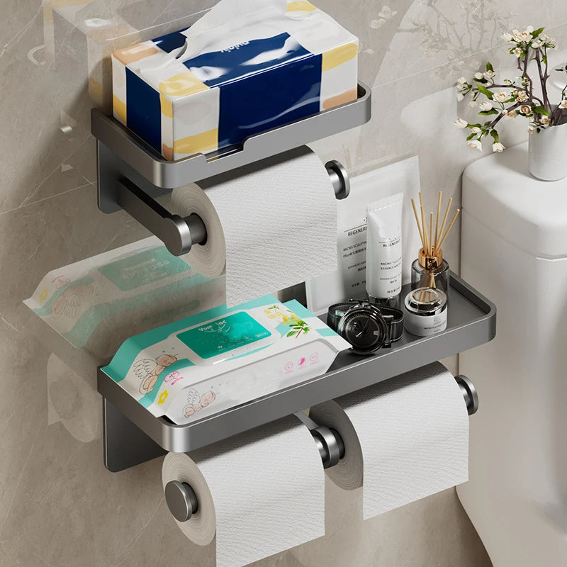 🔵 Space Aluminum Toilet Paper Holder Bathroom Wall Mount WC Paper Phone Holder Shelf Towel Roll Shelf Bathroom Accessories