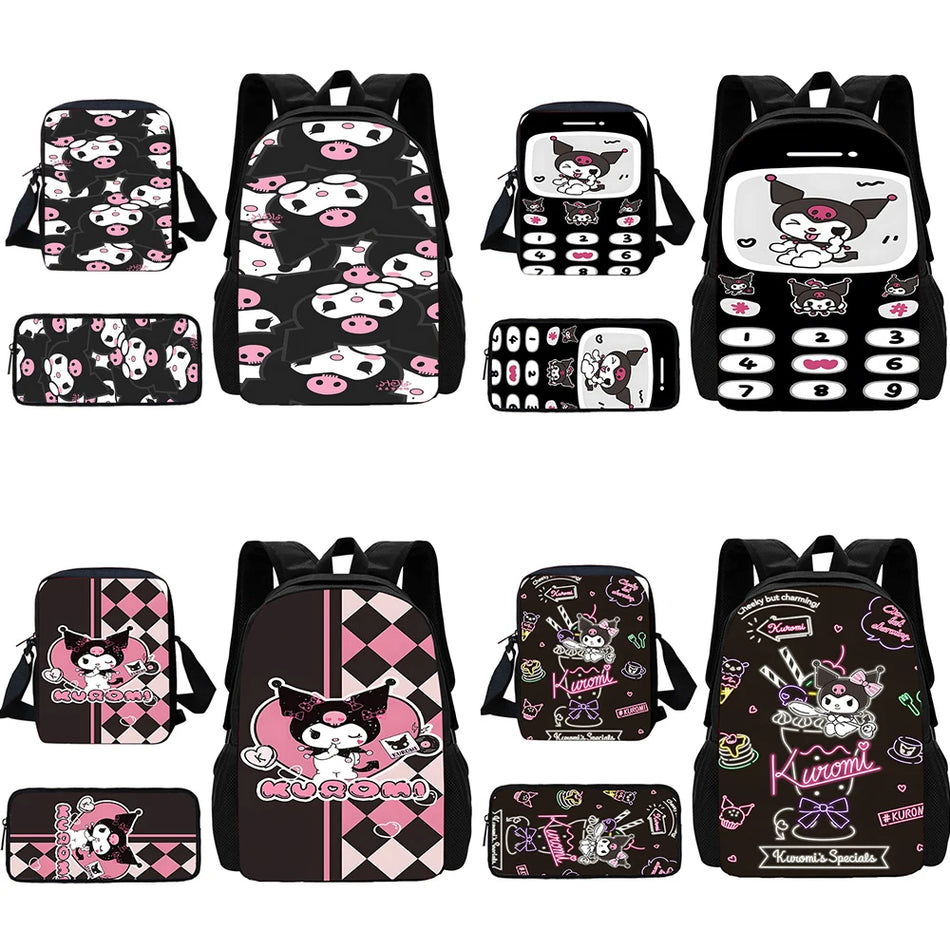 Lindo conjunto de mochila escolar de 3 piezas de Kuromi para niños 