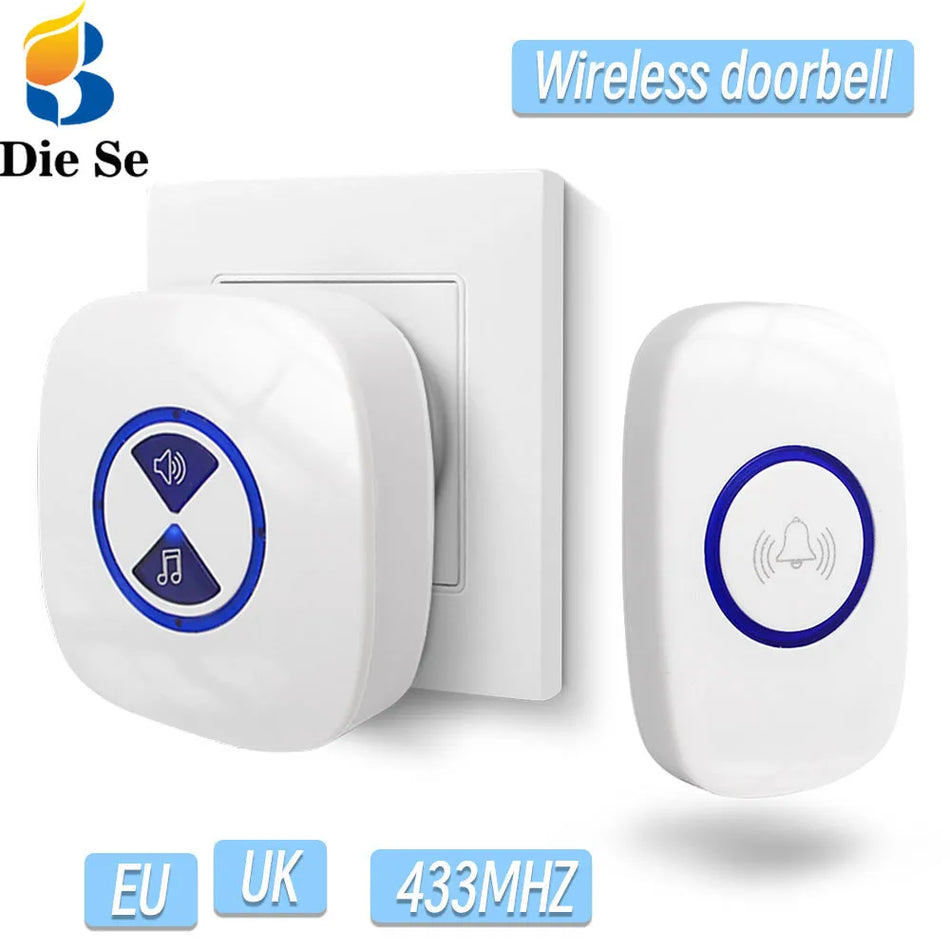 Wireless 433mhz Rf Outdoor Doorbell 100M Waterproof Door Bell Transmitter AC 110V 220V EU UK Receiver Door Bell for Smart Home