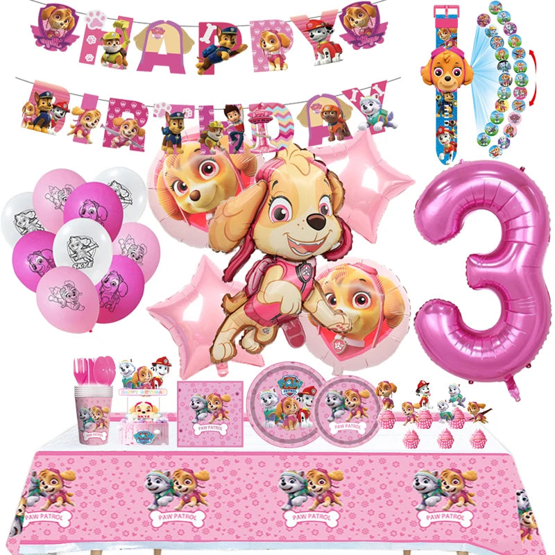 🔵 PAW Patrol Pink Skye Tableware Girl Birthday Balloon Set Decoration - Cyprus