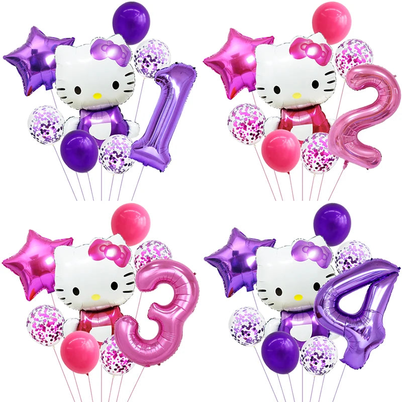 Aoger 8pcs hello kitty foil και κομφετί μπαλόνια σετ για τα γενέθλια των παιδιών και πάρτι Διακοσμήσεις