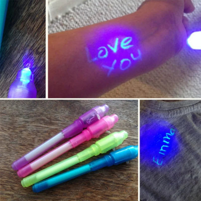 4pcs/Lot Luminous Light Pen Magic Purple 2 σε 1 UV Black Light Combo Σχέδιο Αόρατο μελάνι Παιχνίδια Εκπαίδευσης Πέους για Παιδί