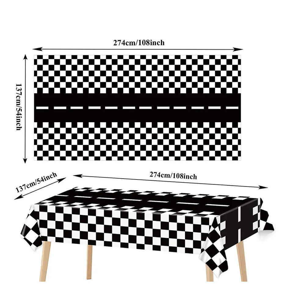 Checkered Race Car Party Tablecloth - Racing Birthday Party Decor - Cyprus