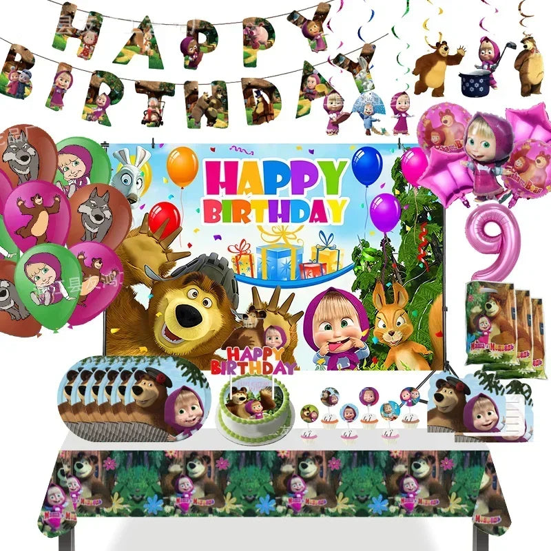 🔵 Masha and The Bear Birthday Party Decorations Set - Cyprus