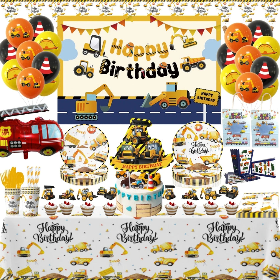 Excavator Banner Truck Car Balloons Cake Toppers Boys Engineering Vehicle Party Supplies - Cyprus