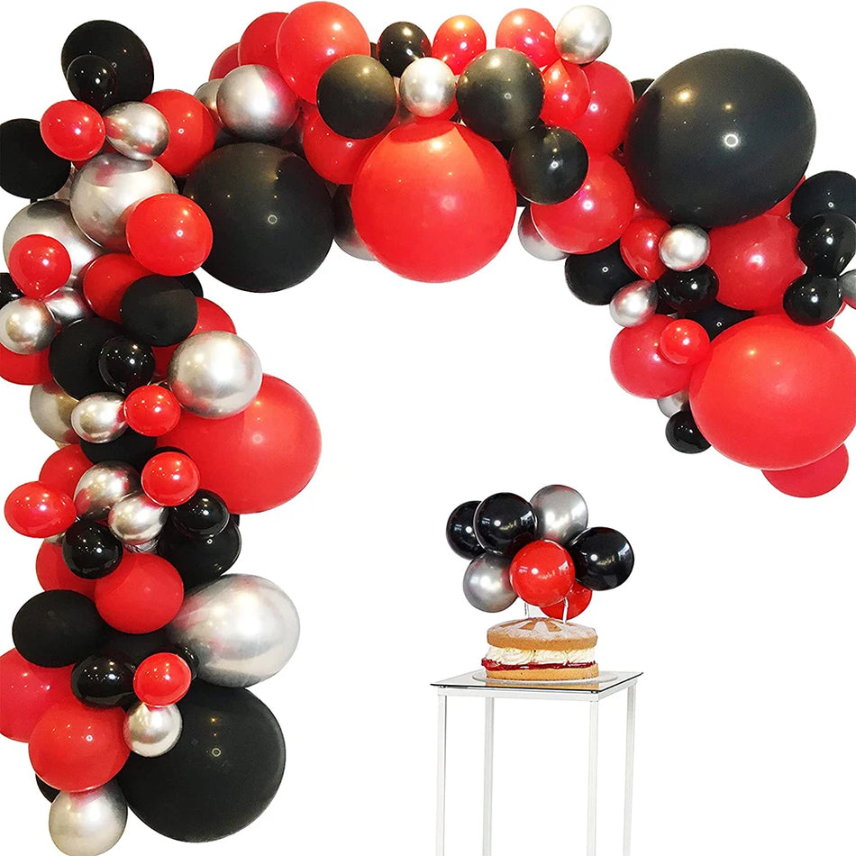 🔵 Kırmızı siyah balonlar çelenk kemer kiti metalik gümüş kalite balon 1. doğum günü parti dekorasyonları hava globos casino Ladybug Arabalar - Kıbrıs