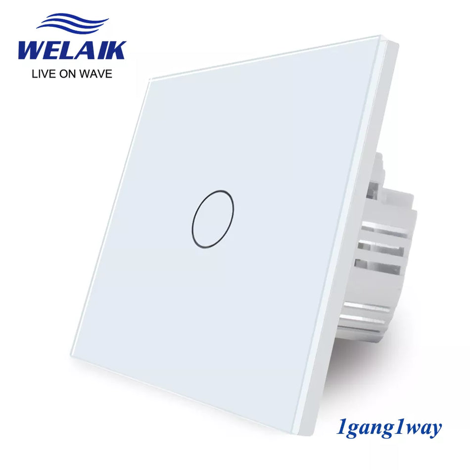 WELAIK EU 86*86mm 1gang 1way Crystal Glass Panel Intelligent Light Smart White Wall Touch Switch 220V B1911CW