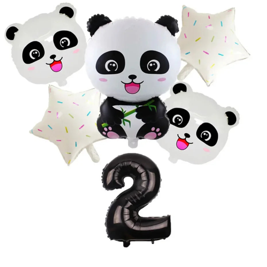 🔵 6pcs Karikatür Hayvan Panda Folyo Balon Seti - Doğum Günü Partisi Dekorasyonu - Kıbrıs