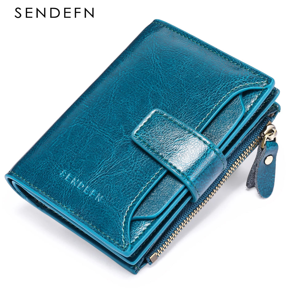 Sendefn Women's Genuine Leather RFID Wallet with Zipper Coin Purse and Money Clip