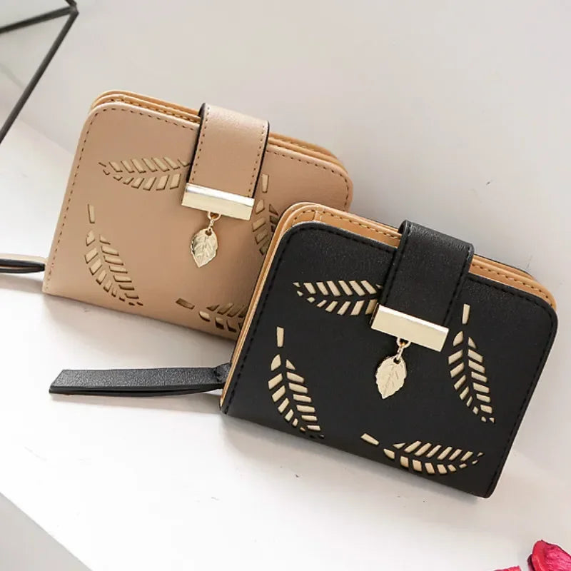 Elegant Hollow Out Leaves Leather Wallet for Women