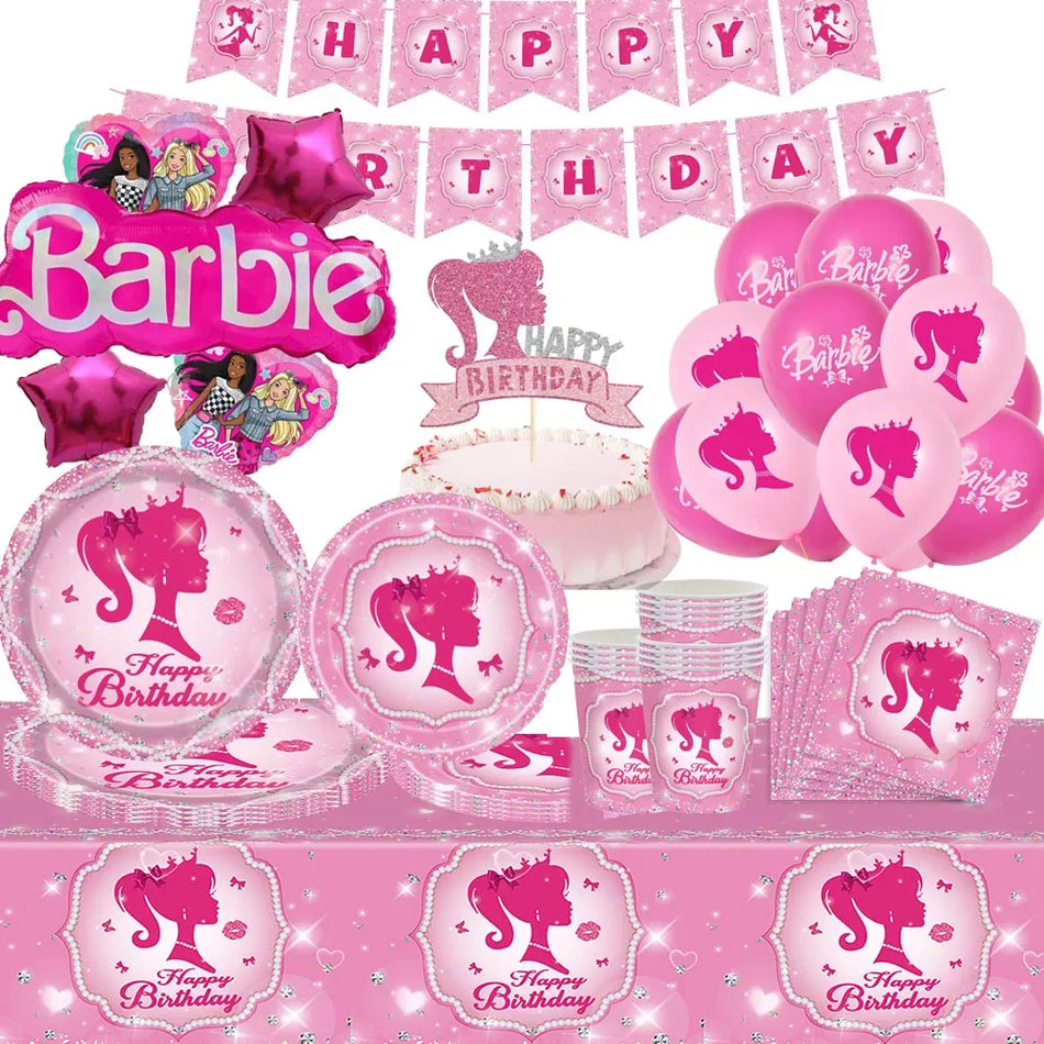 🔵 Аниме Барби вечеринка на столовой посуде Pink Princess Cartoon Theme - Кипр