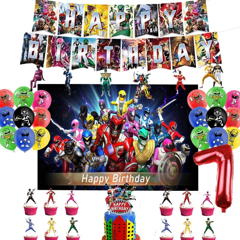 Power And Rangers Birthday Supplies - Cake Decor, Hero Banner & Latex Balloons - Cyprus