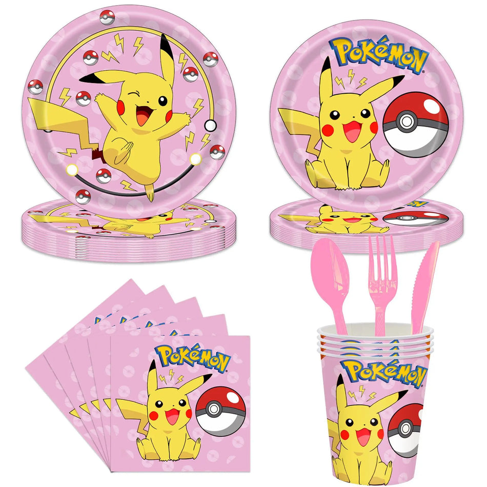 🔵 "Pink Pokemon Birthday Party Decorations Pikachu Foil Balloons Tableware Set - Cyprus"