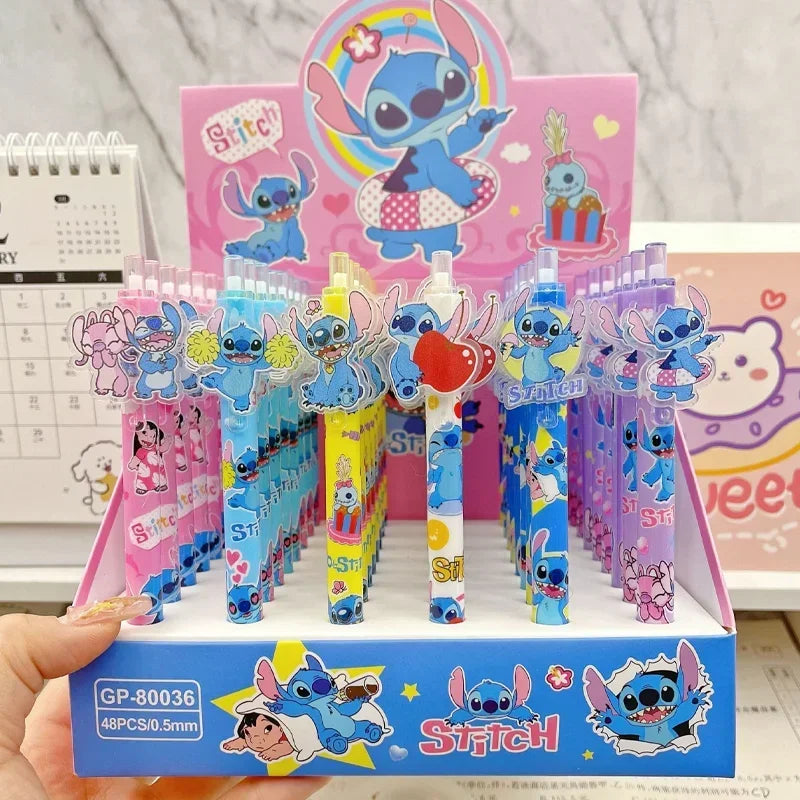 48pcs karikatür Stitch Press Jel Pens 0.5 Siyah Okul Malzemeleri Hediye Kalemleri - Kıbrıs