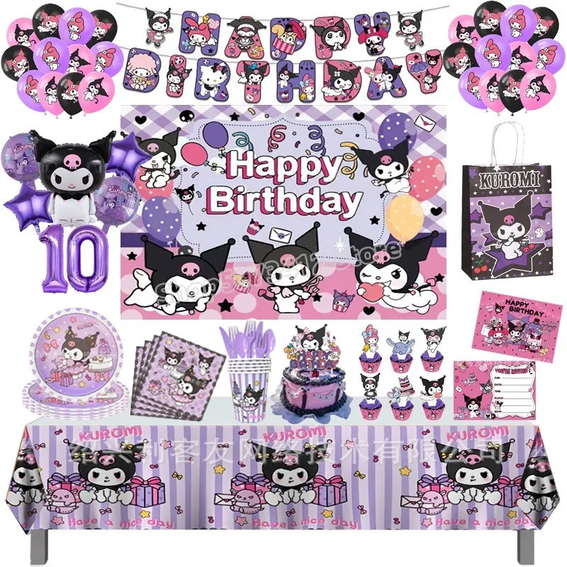 Kuromi Birthday Party Decoration Set for Kids - Tableware, Balloons & More