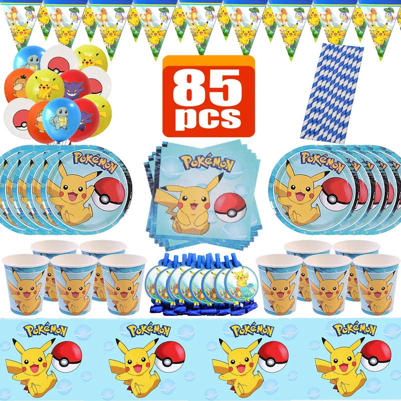 Pokemon Pikachu Doğum Günü Partisi Malzemeleri Kıbrıs'ta Set-85pcs