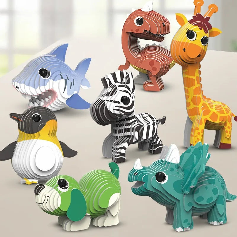 Novel Cartoon Animal 3DPuzzle for Kid Puzzle Toy Paper Dinosaur Model Assembly Early Child Educat Cognitive Toy Parentchild Game