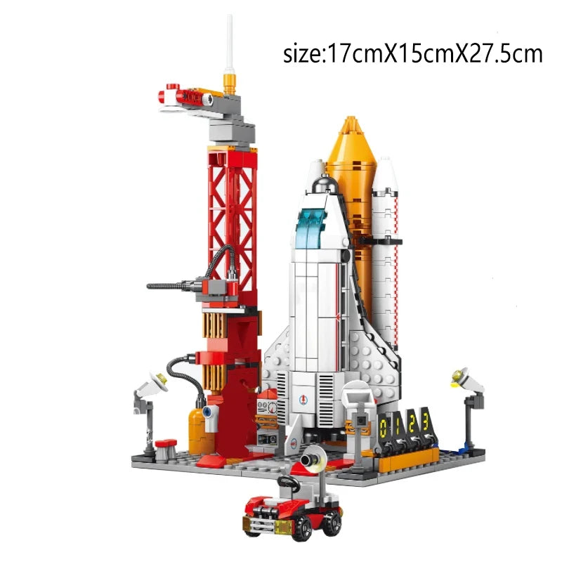 Model Building Blocks Space Rocket Launching City Aerospace Space Station Shuttle Ship Astronaut Bricks Toys Children