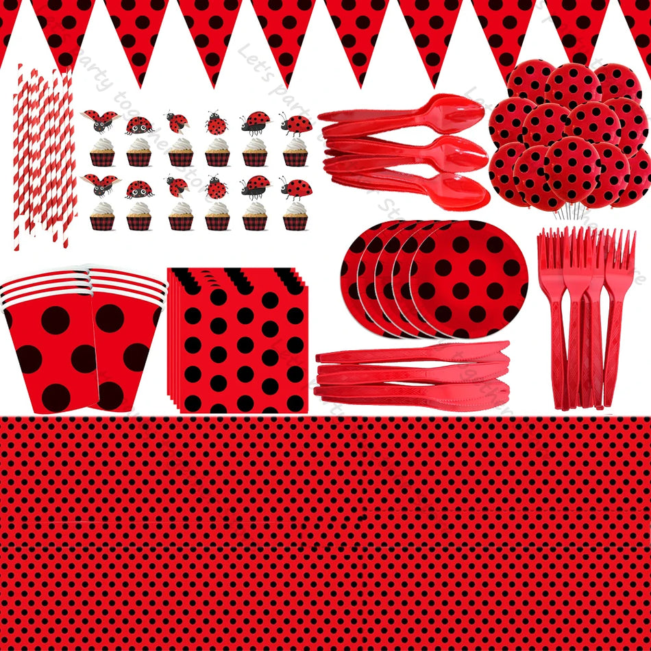 🔵 Disney Ladybug Party Tableware Set Paper Napkin Cup Plate Balloon Birthday Supplies - Cyprus