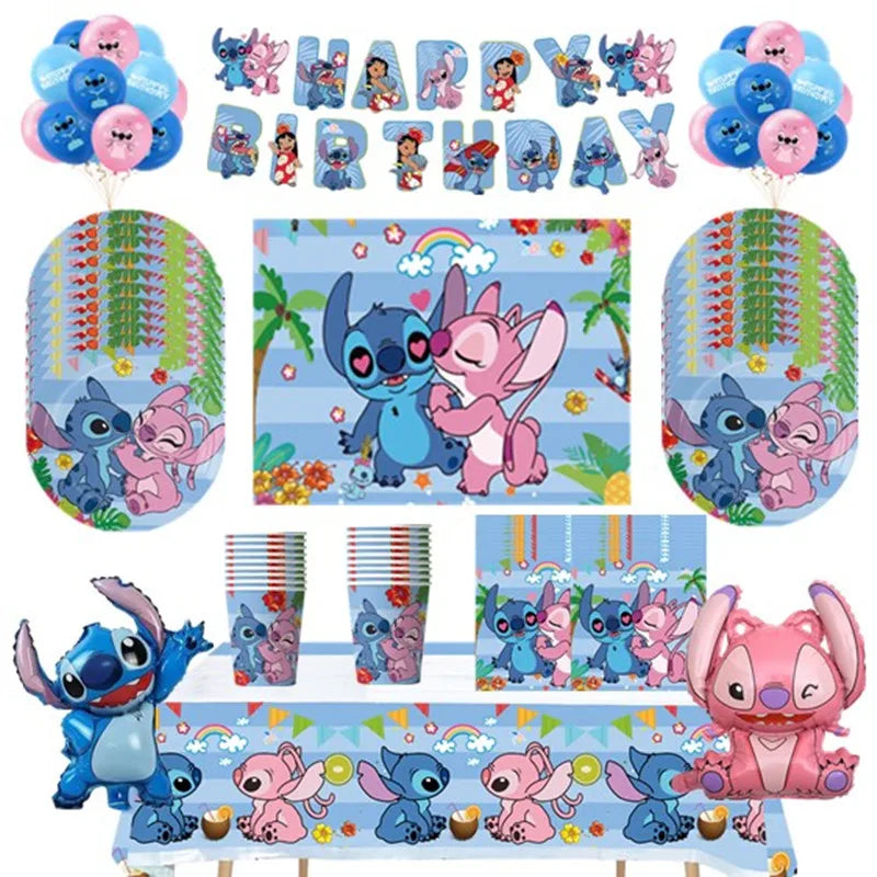 🔵 Disney Lilo & Stitch Doğum Günü Partisi Dekorasyonları Kağıt Tahsil Plakaları Bardaklar Peçete Banner DIY Malzemeleri - Kıbrıs