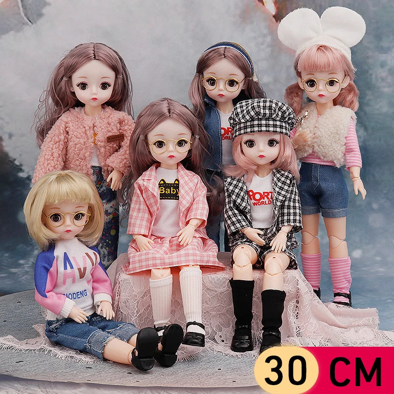 Bjd Dolls 30cm Anime Doll Full Set 1/6 Bjd DIY Toys For Kid Girls 23 Joint Movable Body With Skirt Hat Headdress Dress Up Kawaii