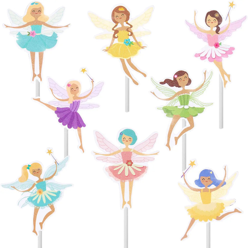 🔵 Wing Fairies Elfin Elf Glitter Cake Toppers DIY Sweet Girls Table Decoration Cup Topper - Κύπρος